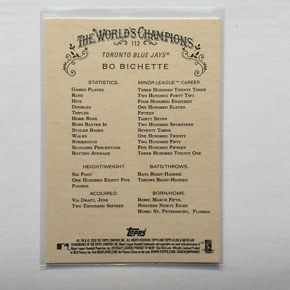 2/$20 Bo Bichette Allen & Ginter RC Card - Picture 2 of 2